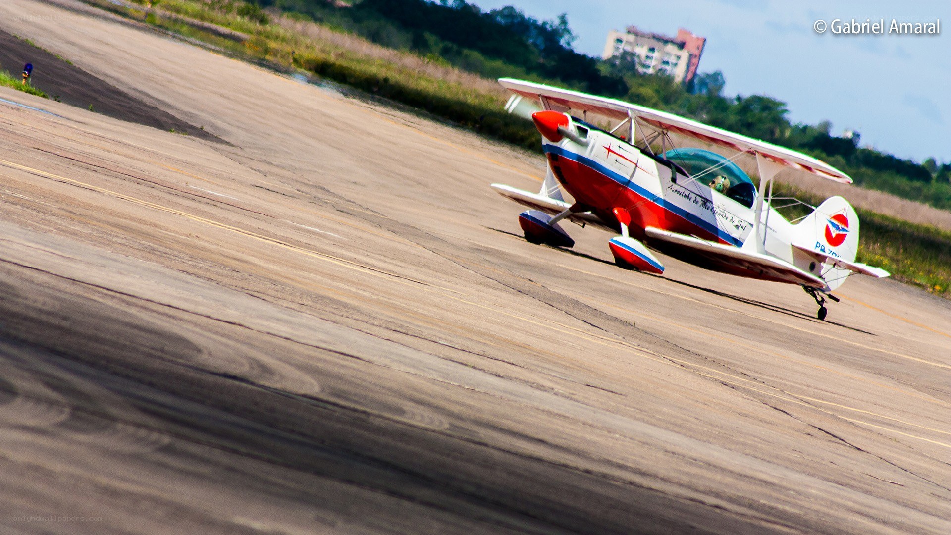 Biplane on runway