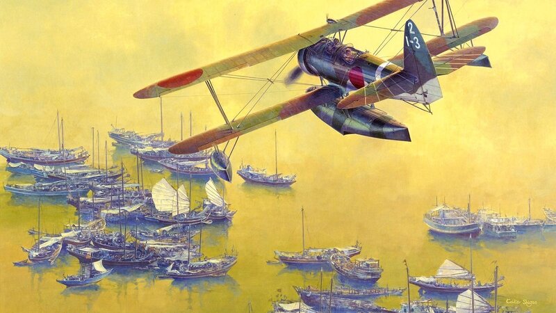 Biplane over Harbor