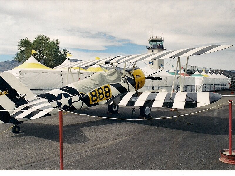 Biplane with Striped Paint