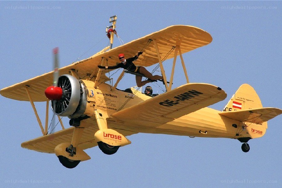 Biplane with wing walker