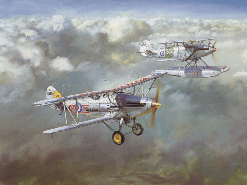 Biplanes in cloudy sky