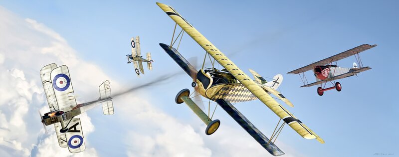 Biplanes in Dogfight — Blue, Dramatic