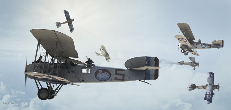 Biplanes in Dogfight — Gray