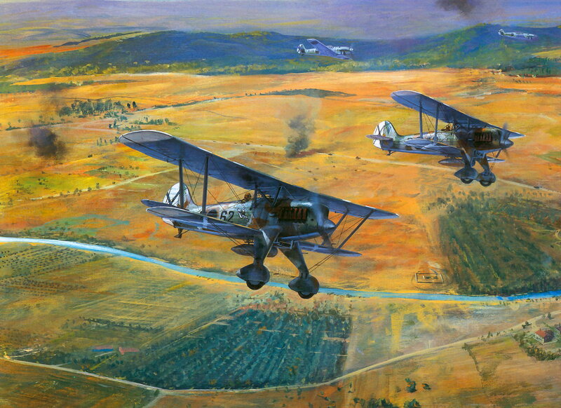 Biplanes in Flight — Orange