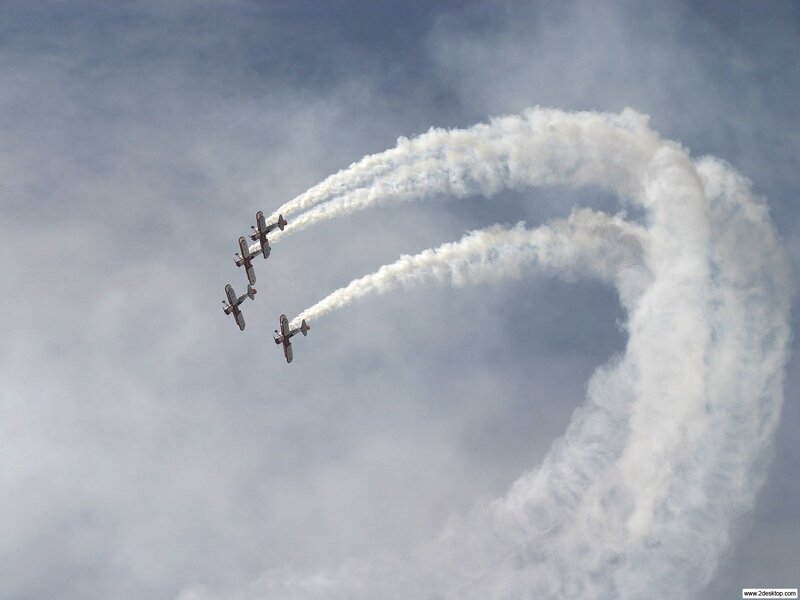 Biplanes in Formation — White