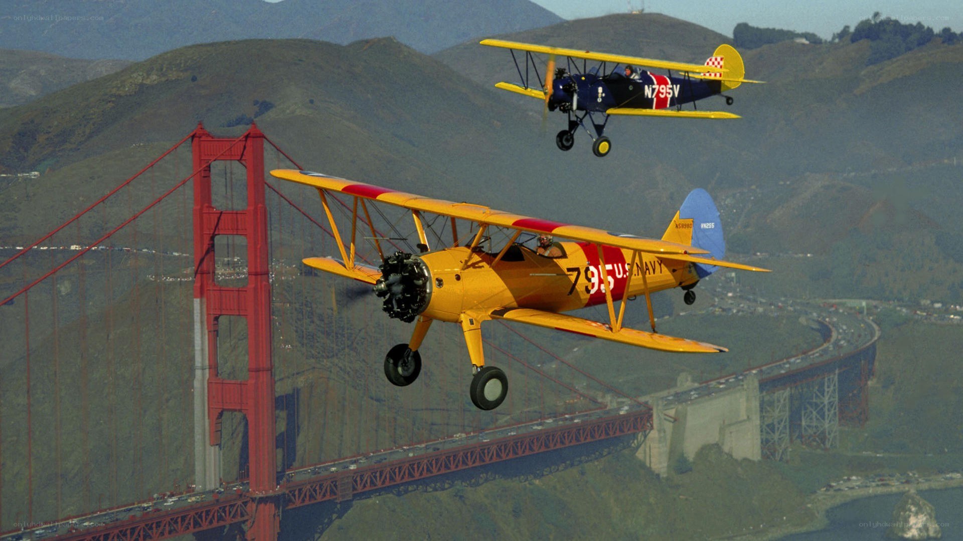 Biplanes over Golden Gate Bridge