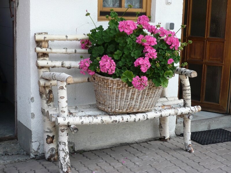 Birch Bench with Flowers