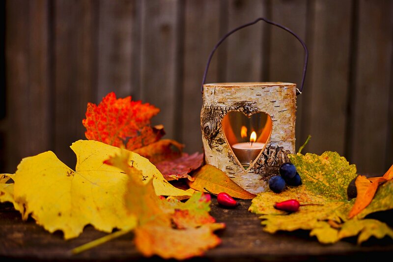Birch Candle Holder with Leaves