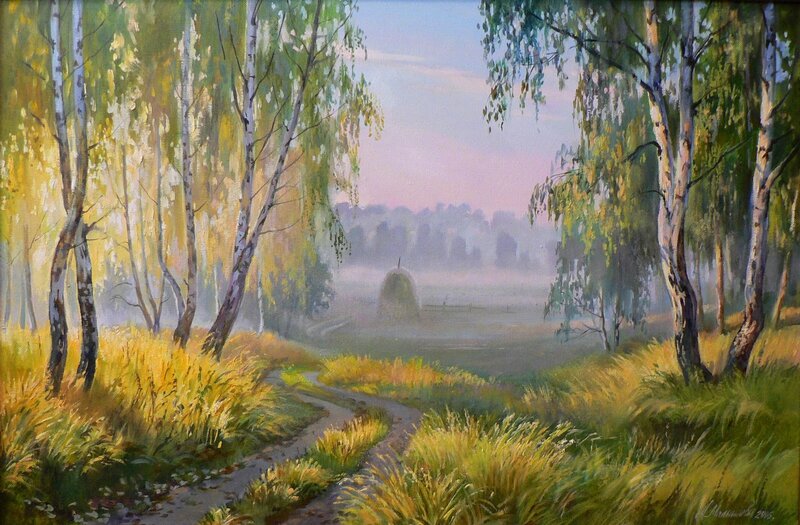 Birch Forest Path — Green, Serene, Morning