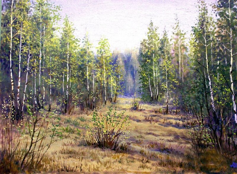 Birch Forest Path — Green, Serene