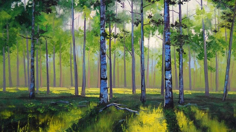 Birch Forest Scene — Green