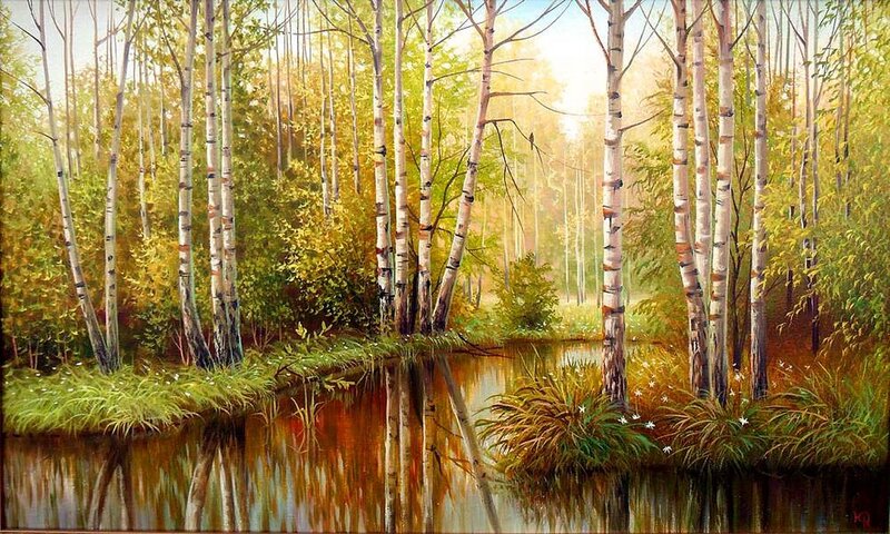Birch Forest Stream — Green, Serene, Afternoon