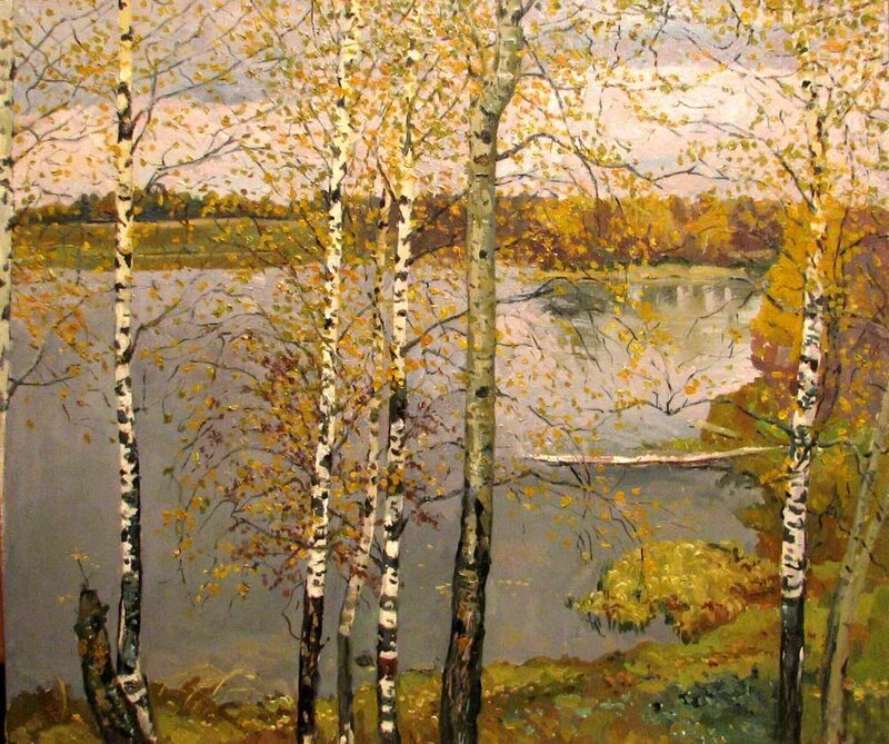 Birch Trees by Lake — Yellow