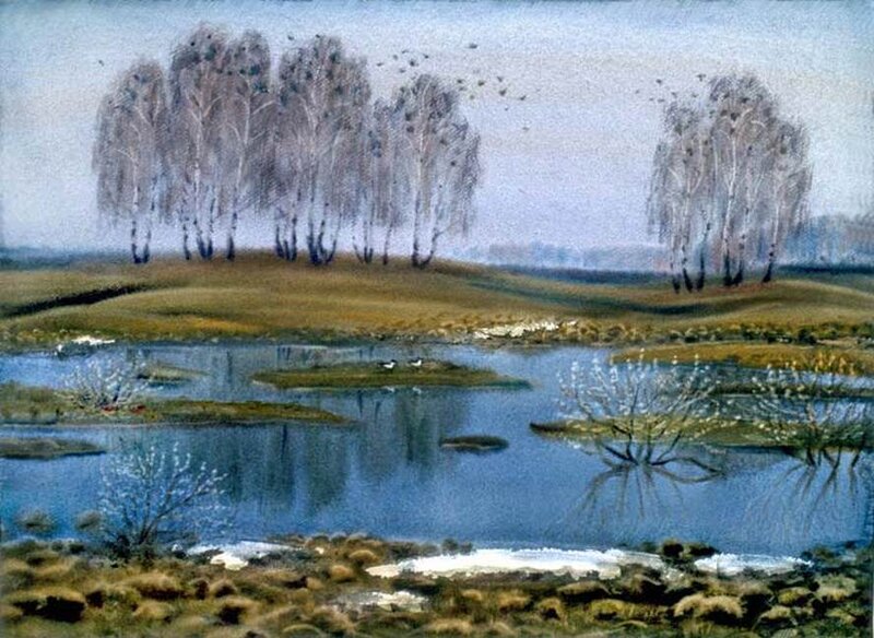 Birch Trees by River