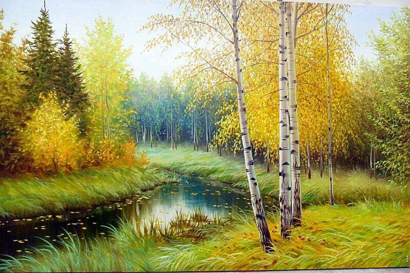 Birch Trees by River — Yellow