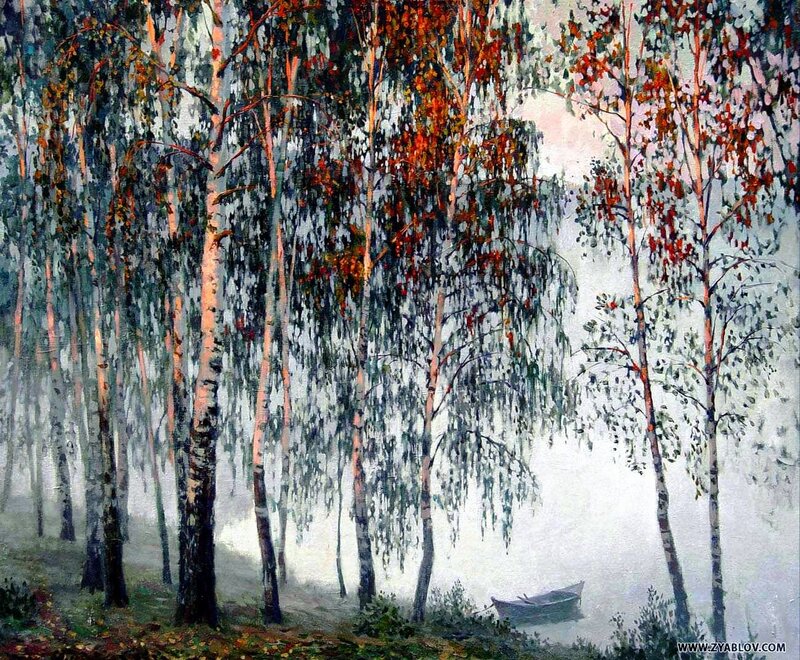 Birch Trees in Fog — White