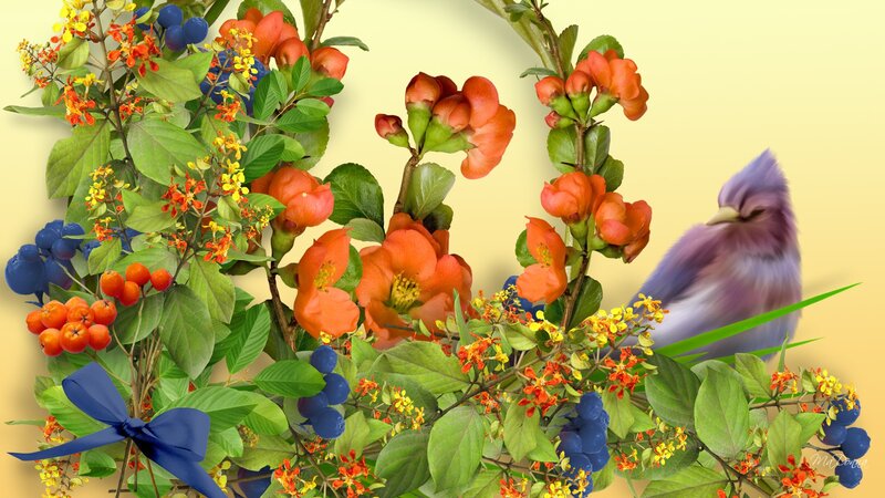 Bird Among Flowers — Green