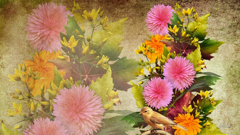 Bird Among Flowers — Pink