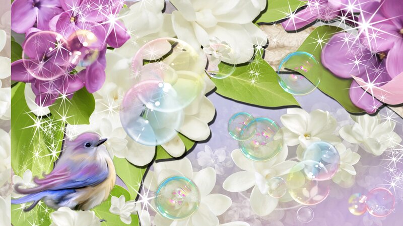 Bird Among Flowers — Purple, Dreamy