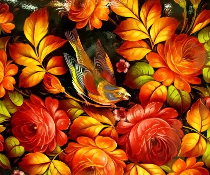 Bird Among Flowers — Red