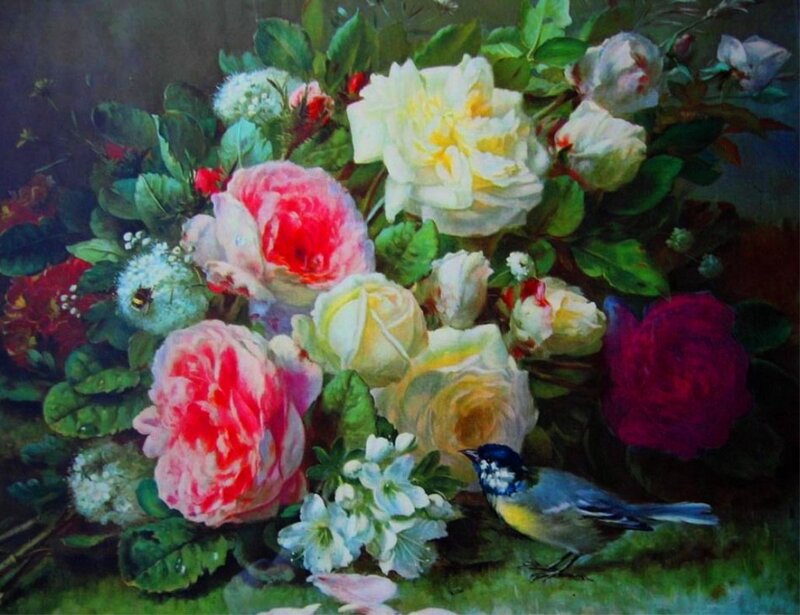 Bird Among Roses