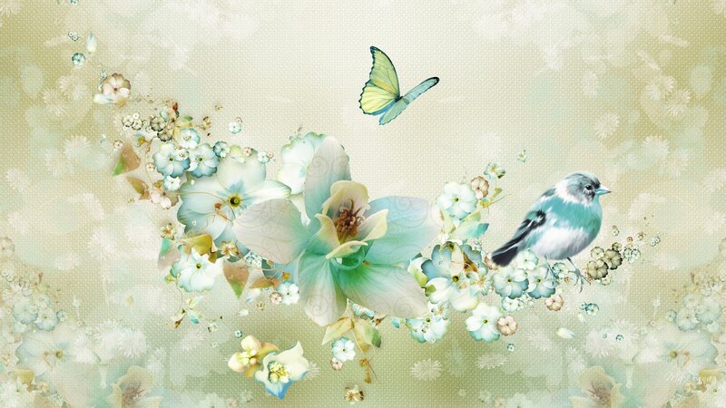 Bird and Butterfly Among Flowers