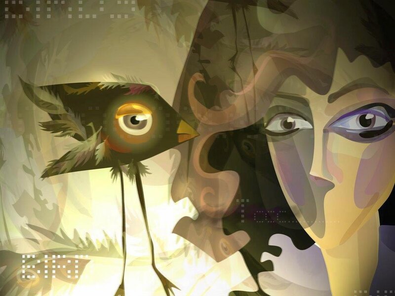 Bird and Face Illustration