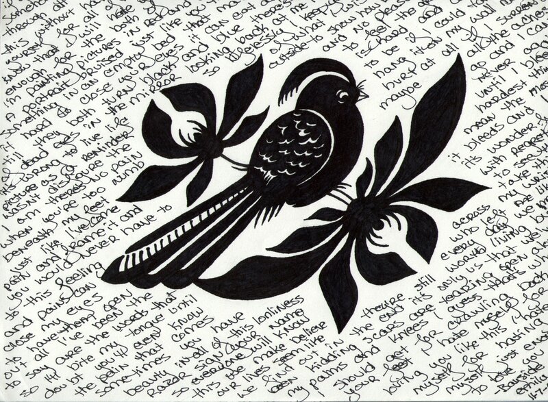 Bird and flowers with handwritten text
