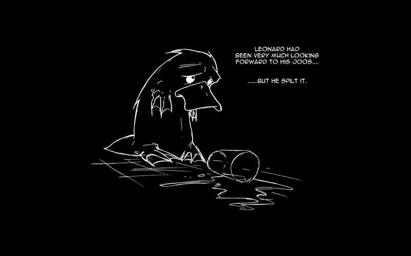 Bird Character Spilling Drink — Black