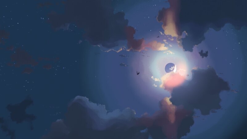 Bird Flying Near Moon — Blue
