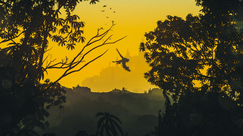 Bird Flying over Castle — Yellow