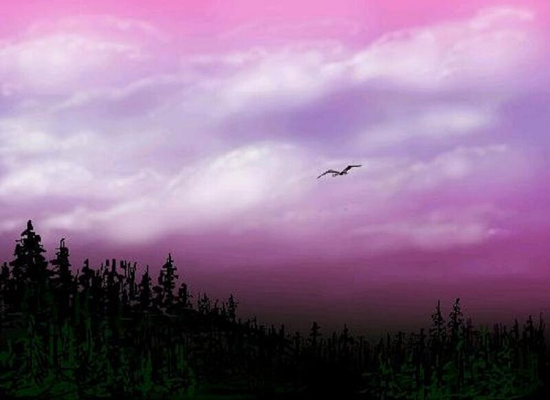 Bird Flying over Forest — Purple