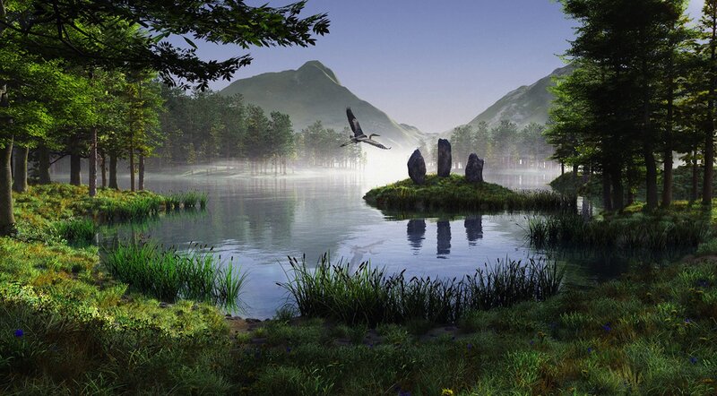 Bird Flying over Lake — Green