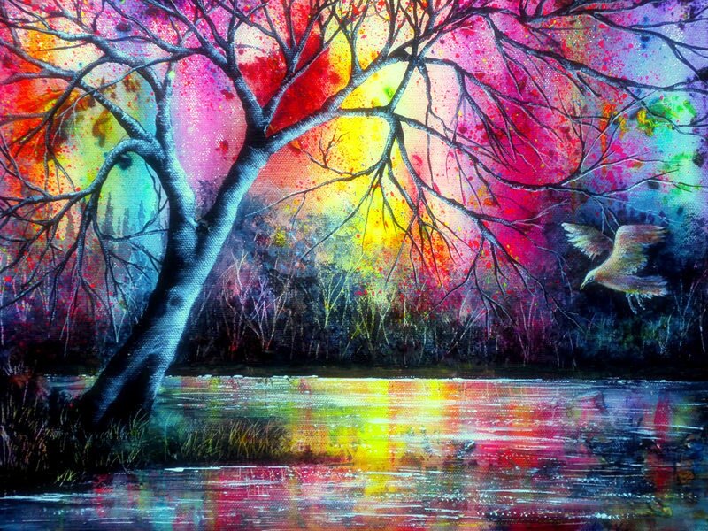Bird Flying over Lake — Yellow