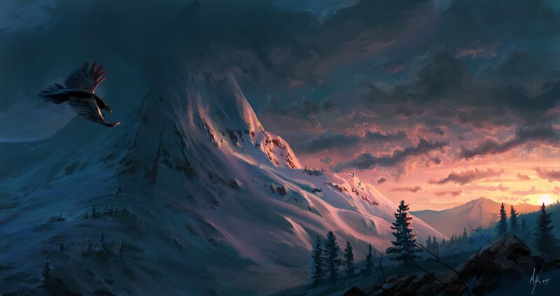 Bird Flying over Mountain