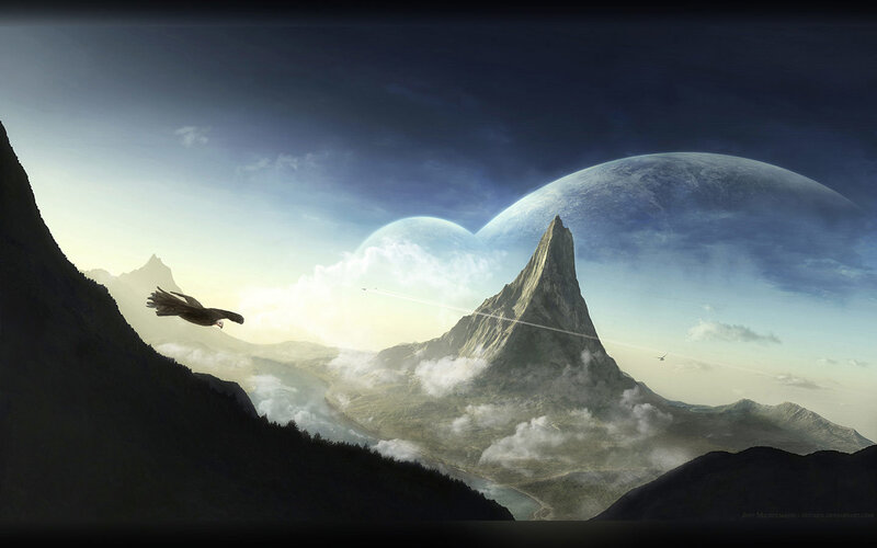 Bird Flying over Mountains — Blue, Dramatic, Morning