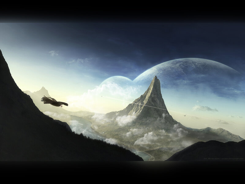 Bird Flying over Mountains — Blue, Dramatic