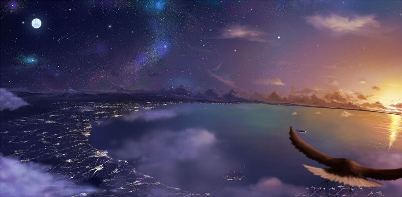 Bird Flying over Ocean — Purple