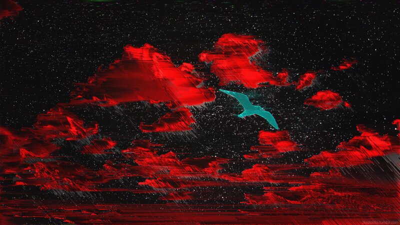 Bird Flying over Red Clouds