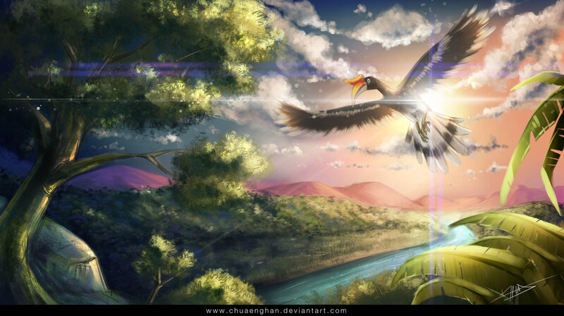 Bird Flying over River — Green