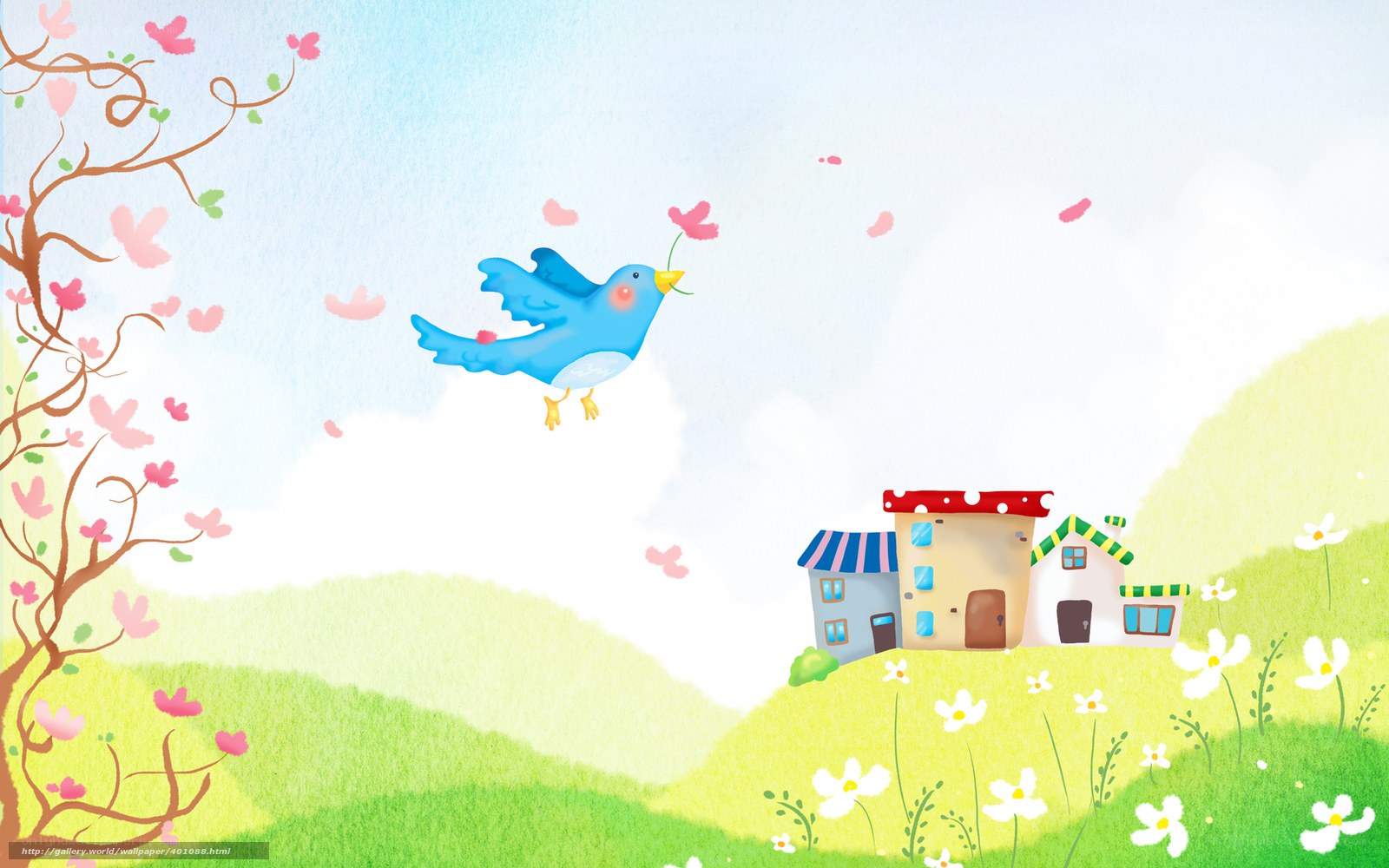 Bird flying over village