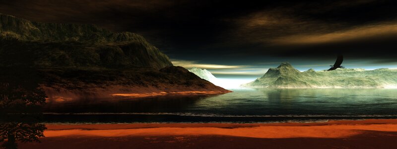 Bird Flying over Water — Orange, Dramatic, Night