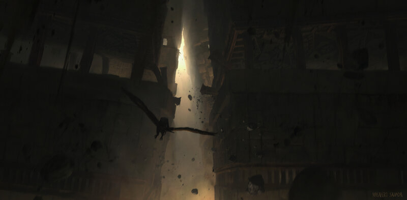 Bird Flying Through Ruins