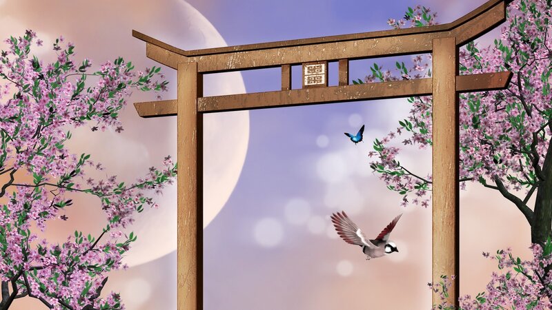 Bird Flying Through Torii Gate