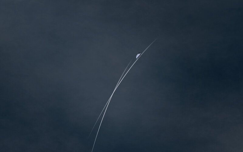Bird flying with contrails