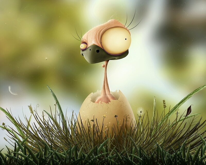 Bird Hatching from Egg — Green, Serene, Morning