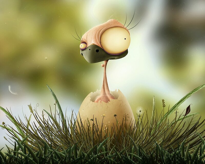 Bird Hatching from Egg — Green, Serene