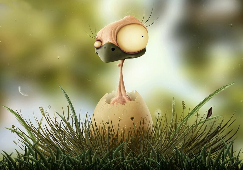 Bird Hatching from Egg — Green