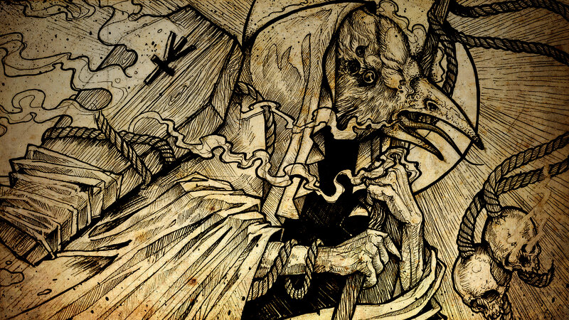 Bird-headed Figure with Skulls