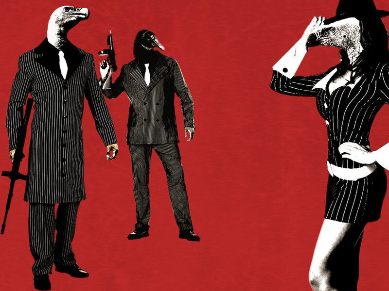 Bird-headed gangsters in pinstripes